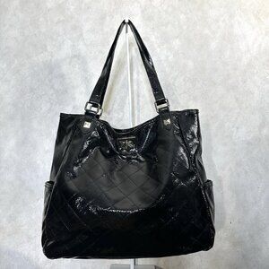 Kenneth Cole Reaction Large Quilted Tote Black Patent Leather Boho Shoulder Bag